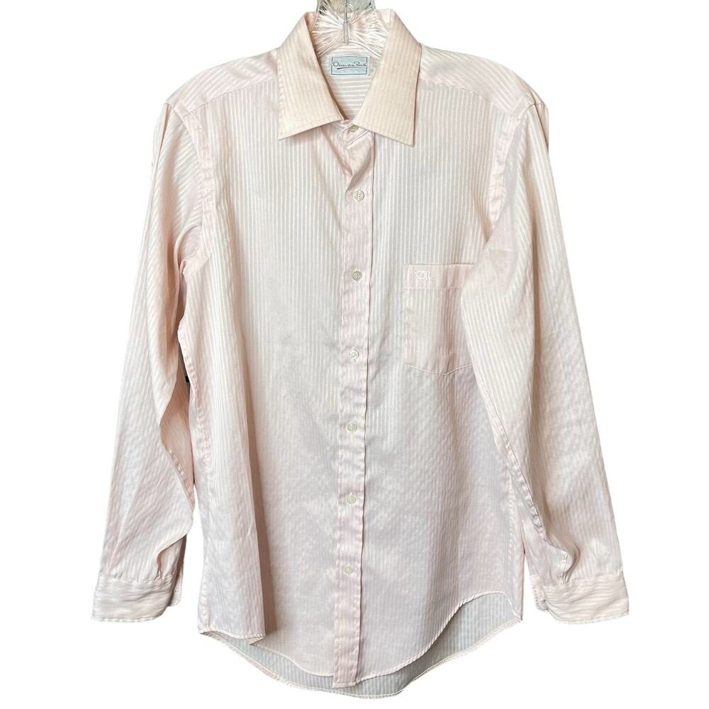 Oscar De La Renta Pink Striped Button Long Sleeve Dress Shirt Men's 14 1/2